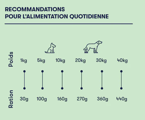 image indiquant les mesures avec les rations pour le poids du chien 